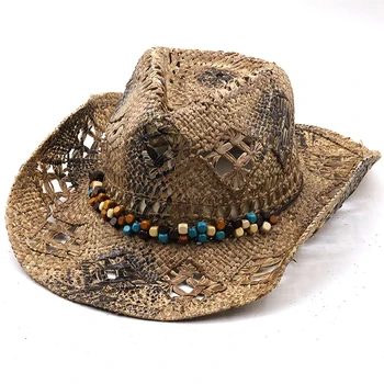 100% Natural Paie Pălărie De Cowboy Femei Barbati Lucrate Manual Țese Pălării De Cowboy Pentru Doamna Moț Vara Vest Sombrero Hombre Salvamar Pălării