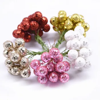 100buc 12mm Mini Flori Artificiale Fructe Stamine Cherry Crăciun Perla fructe de Padure pentru Nunta DIY Cutie de Cadou Decorat Coroane de flori