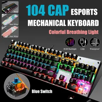 104 Taste prin Cablu USB Tastatură Mecanică Switch-uri Albastre Gamer tastatura ABS 7 Tipuri de Respirație Lumina de Culoare Amestecat Taste Tastatură