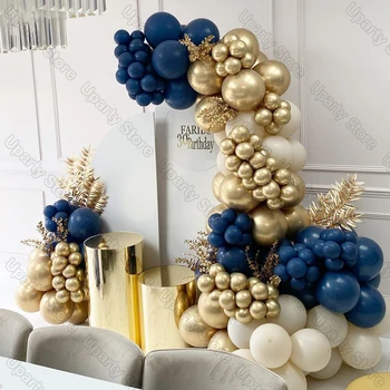 173Pcs Bleumarin Balon Arc Kit Chrome de Aur cu Nisip Alb, Royal Albastru de Noapte Ghirlanda Baloane pentru Ziua de nastere Petrecere de Nunta Decorarion