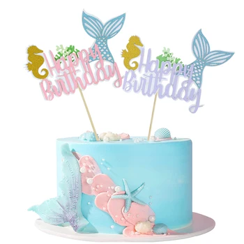 2 buc Mermaid Tail Happy Birthday Cake Topper Steaguri baietel Fata de Copii Mermaid Petrecere cu Tema Decor Consumabile Copil de Dus Favoare