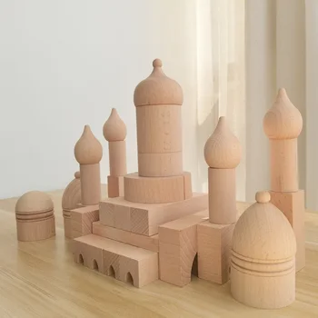 20-100BUC Mare Castel de Lemn Constructii Blocuri Jucarii Montessori Stivuire Jucarii Pentru Copii de Construcții de Clădiri houten speelgoed