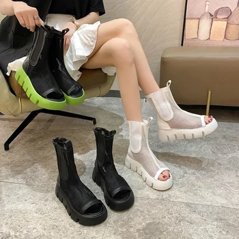 2022 Femei Pantofi de Vara Noi Sandale de Moda Sălbatic Plasă Tub de Fum Cizme Fund Gros Platforma Cizme de Plasă Maree
