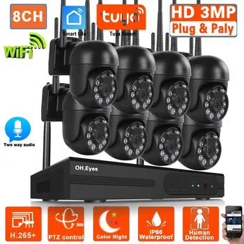 3MP Wifi PTZ Camera IP Kit Tuya Inteligent 8CH Camera NVR Sistem de Securitate Wireless aparat de Fotografiat CCTV, Sistem de Supraveghere Video Kit 8Channel