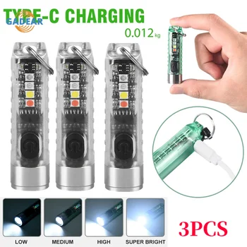 3PCS Mini Breloc Lanterna TIP C cu Încărcare Rapidă Lumina Magnetic Puternic Avertisment Lanterna Auto Aparare Llight