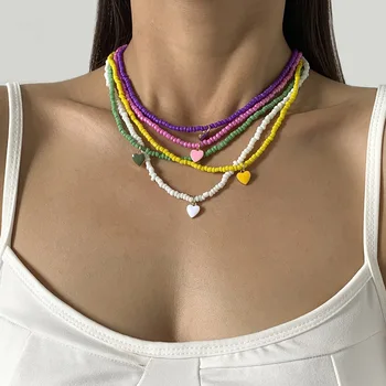 5 Stiluri Drăguț Modă Margele Colorate In Forma De Inima Rășină Colier Pentru Femei De Culoare De Aur De Bijuterii Accesorii De Petrecere Ziua De Nastere Cadouri