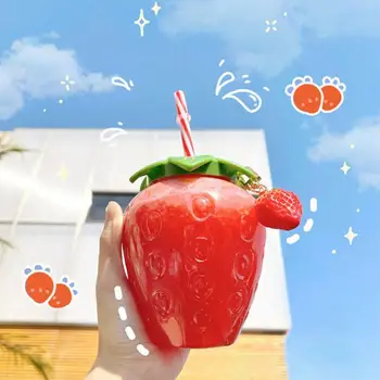 500ml de Vară Cute Strawberry Paie Sticla de Apa de Desene animate de Calitate Alimentară PP Aplicarea pe scară Largă Cafea cu Lapte Paie Cupa pentru Acasă Drinkware