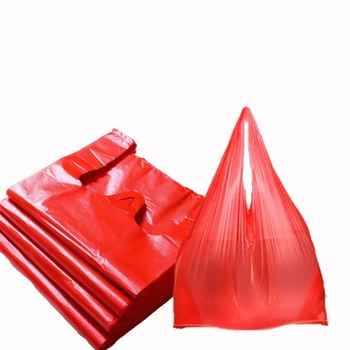 50pcs Roșu Pungă de Plastic Supermarket Alimentar Cadou Geantă de Cumpărături Îngroșa cu Mâner Vesta Sac de Stocare de Bucatarie Curat Sac de Gunoi