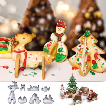 8pcs/set din Oțel Inoxidabil de Crăciun 3D Tăietori Cookie turtă dulce Crăciun Copac Mucegai DIY Decorare Tort Instrument de Fondant de Copt Mucegai