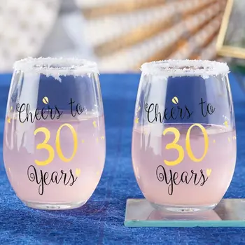 Aur Stemless Pahare de Vin Noroc la 30 40 50 Ani Cadouri pentru Barbati, Femei 50-40-30-a Aniversare Petrecere de Aniversare de Nunta Cupa