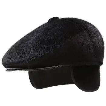 Cald Iarna Căciulă cu apărători pentru urechi Bărbați Bereta Retro Negru Solid Imitație Pălărie Nurca Barbati Gros Fata cu Cap Plat Tata Pălărie