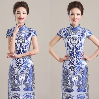 Chineză Rochie De Seara Cheongsam Femei Albastru Și Alb Portelan Model Retro Party Qipao Chineză Tradițională Eleganti Slim Mult