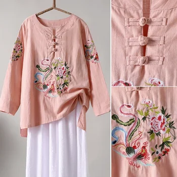 Chineză Tradițională Haine Femei Vara Plus Dimensiune Broderii Vintage Bluze Moderne, Camasi Cu Maneca Lunga Lady Etnice Bluză Casual