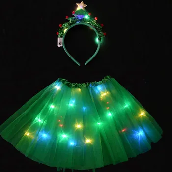 Copii fete LED-uri Strălucire de Lumină de Sus Fusta Tutu Petrecere Copac Bentita Cadou de Nunta de Halloween Cosplay Costum de Crăciun