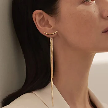Coreea de Epocă Lucios Arc Bara de Timp Tassel Picătură Cercei pentru Femeile de culoare de Aur Geometrice Moda Bijuterii de Lux Agățat Pendientes