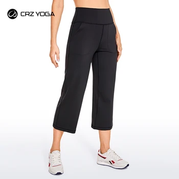 CRZ YOGA pentru Femei Capri Elastic Largi Picior pantaloni de Trening cu Buzunare Talie Mare Salon Pantaloni Gol Senzație de Moale Inseam: 23 cm