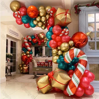 De crăciun, Baloane Arc Roșu Alb Argintiu Metalizat Trestie de Bomboane Folie Globos Balon Ghirlanda de Anul Nou, Petrecere de Craciun Decor