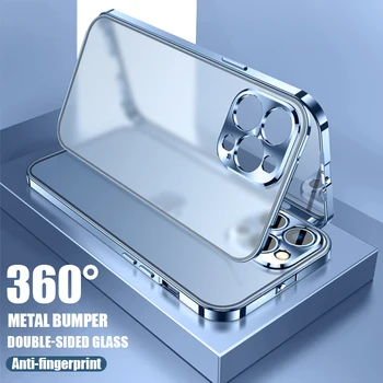 De lux Aluminiu Metal Sticlă față-verso Mat Transparent Caz Pentru iPhone 13 Pro Max 13pro 360 Plină de Protecție la Șocuri Acoperi