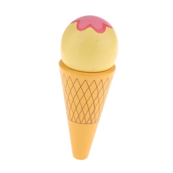 Din Lemn Cu Magnet Conectat Înghețată Alimente Juca Bucătărie Casă De Jucărie Galben