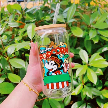 Disney Mickey Popcorn, Bere pahare Cu Bambus Capac Și Paie Ceașcă de Cafea de Birou Acasă Apă de Lapte Cupe Bucătărie Drinkware cadouri