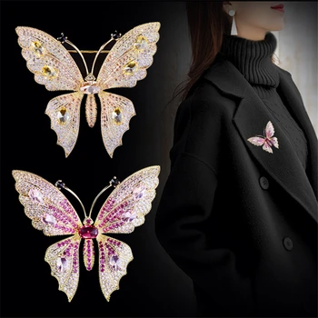 Drăguț Fluture Broșe pentru Femei Bling Galben Roz Stras AAA Zircon Brosa de Lux Cristal de Insecte Brose Pin Bijuterii Cadou