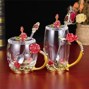 Email Cana de Apa rezistente la Căldură de Sticlă Acasă Flori Ceașcă de Ceai Creative Cuplu Cana Cadou Cană