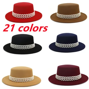 fedoras red pearl lanț palarie fedora pălărie de fetru pentru femei jazz hatchapeau femme шляпа женская sombrero de mujer perla pălărie