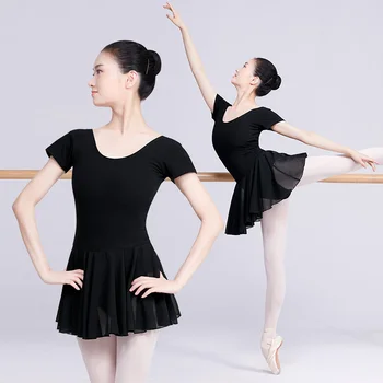 Femei Balet Tricouri Profesionale Negru Costume De Balet Pentru Adulți Dans Rochie De Bumbac Tricou Cu Fusta Șifon