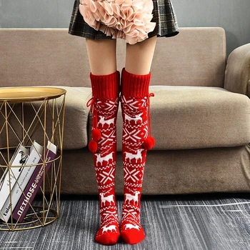 Femei Crăciun Cald Picior Ciorapi Iarna Cald Tricotate Ciorapi de Anul Nou Tricot Coapsa Inalta Șosete Lungi Peste Genunchi Șosete
