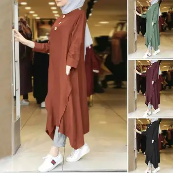 Femei Vintage Neregulate Sundress ZANZEA 2022 Toamna Abaya Rochie Midi cu Maneci Lungi Vestidos Femeie Musulmană Solid Butonul Halat