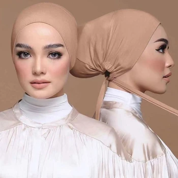 Femeile Musulmane Interior Hijab Capac Modal Dantelă În Sus Capacul Capului De Întindere Confortabil Beanie Turban Pălărie Reglabil Islamice Feminin Headwrap