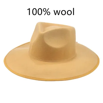femeile palarie 100% lana mare refuz 9.5 cm negru solid gri de lână, pălării fedora panama femei pălărie moale de lux în aer liber rochie formale pentru femei pălărie