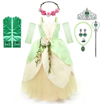 Fete Printesa Tiana Dress up Costume Copii Cosplay Printesa si Broscoiul Îmbrăcăminte Copil Petrecerea de Halloween Fancy Rochie de Minge