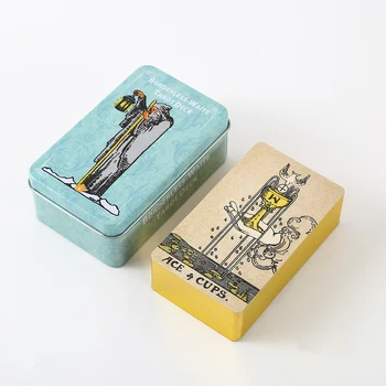 fierbinte cărți de tarot galben placat cu Margine din Metal, Cutie de Tinichea 10 cm*6cm jocuri cu hârtie manuală, petrecere de familie jocuri