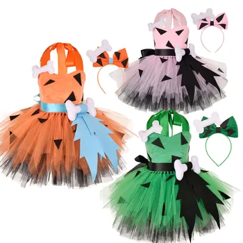Flinstones Pietricele Rochie Tutu pentru Fete pentru Copii de Ziua Costume de Halloween pentru Copii Fata de Pebblestone Rochii de Printesa Tinuta 1-12T