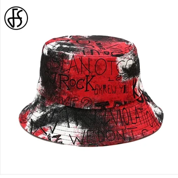 FS Trendy Model de Graffiti Bucket Hat Pentru Femei Barbati Rosu Galben Hip Hop Pălării de Iarnă Streetwear Plat de Top de Pescuit Capac Gorros Mujer