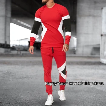 Haine barbati Casual cu Maneci Lungi Streetswear Tricouri Joogers Epocă de Imprimare 3D Bărbați Costum de Trening Tricou Pantaloni Lungi 2 Seturi de Piese