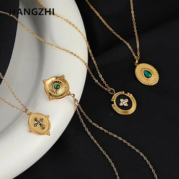 HangZhi 2022 Noi Geometrice Zircon Colier Pentru Femei Crucea Picătură De Apă De Flori De Pietre Pandantiv Inox Lant Cutie De Bijuterii