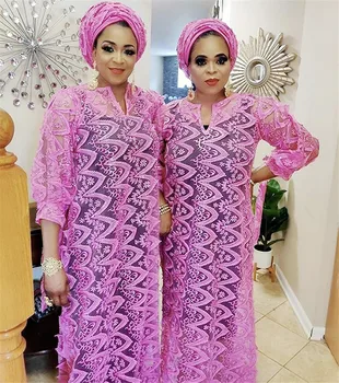 Houseofsd 2022 Mai Recente Elegant Musulman Boubou Rochie Lunga Gratuit Dimensiune Dantela Roz Abaya Cu Interior Și Hijab Africane Rochii Pentru Femei