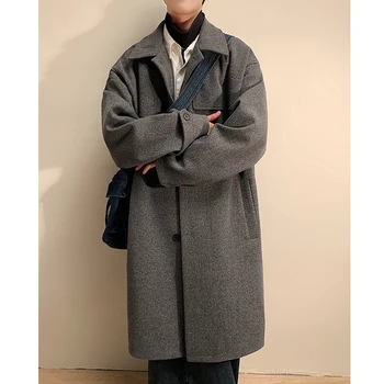 Iarna Gros de Lână Haina Bărbați Moda Cald 3-culoare Supradimensionat Haină Lungă din Lână pentru Bărbați-coreean Liber Lână Trenci ofițeresc Mens Palton