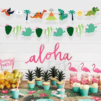Jungle Party Decor Banner Ghirlanda Hawaiiana De Petrecere Bunting Tropicale Flamingo Cactus Vara Decor Petrecere