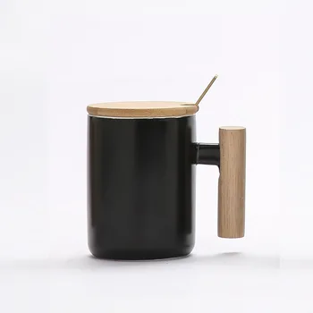 Maner din lemn de culoare glazura Ceramica Cana 400ml, Creativ Dimineață Cana cu Capac,Cafea cu Lapte Ceai Unic Cești de Porțelan Drinkware