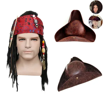 Medieval Pirat Cosplay Peruca Par Lung Pălărie Tricorn Costum De Halloween Pentru Barbati Adult Pentru Recuzita