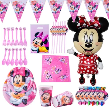 Minnie Mouse Fete Petrecere Decoratiuni De Fundal Ceașcă De Hârtie Farfurie Cu Șervețel De Unică Folosință Seturi De Tacamuri Consumabile Partid