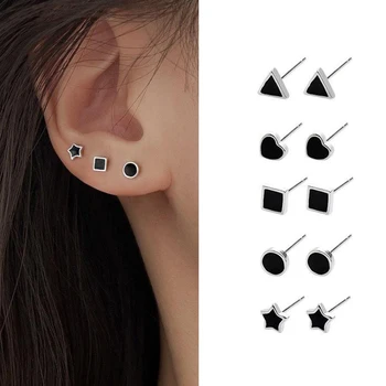 Moda pentru femei Mici Drăguț Stud Cercei Stea Inima Rotund Geometrice Simple Ureche de Unghii Negru Epoxidice Trendy Minim Cercel Accesorii
