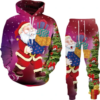 Moș Crăciun, om de Zăpadă 3D Digitale Imprimate Pulover Hanorac Pantaloni de Trening de Crăciun Tricoul 2pc Set Casual de Îmbrăcăminte pentru Bărbați