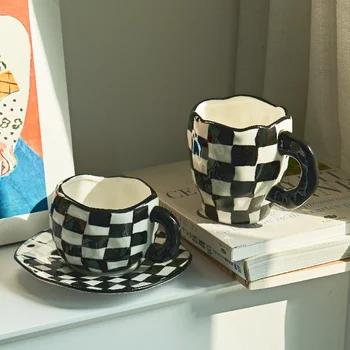 Nordic Monocrom Cupa Negru și Alb tip Tablă de șah Cana Cana Ceramica Ins Ceașcă de Cafea fel de Mancare Ceaiul de după-Amiază Cani Cani Creatoare