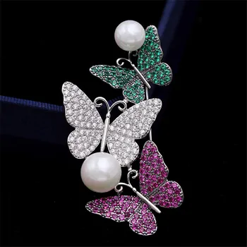 OKILY de Lux AAA Cubic Zirconiu Animal Brose Fluture Moda Broșă Pin pentru Mantou pentru Femei Bijuterii Accesorii Cadou de Anul Nou
