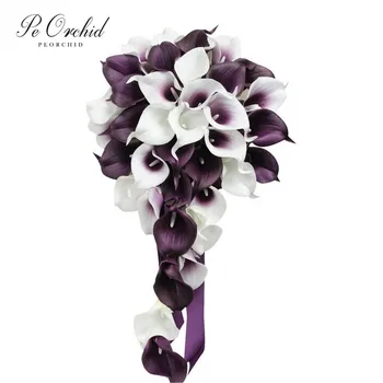 PEORCHID Violet Crin Buchet de Mireasa Cascada de flori Artificiale de mireasa Mireasa a Aruncat Buchetul Cascada Ramo flores Personalizate