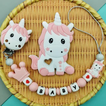 Personalizat Engleză Rusă Silicon Scrisoare Numele Baby Unicorn Silicon Pandantiv Suzeta Clipuri Lanțuri Teether Copil Drăguț Jucărie Cadouri